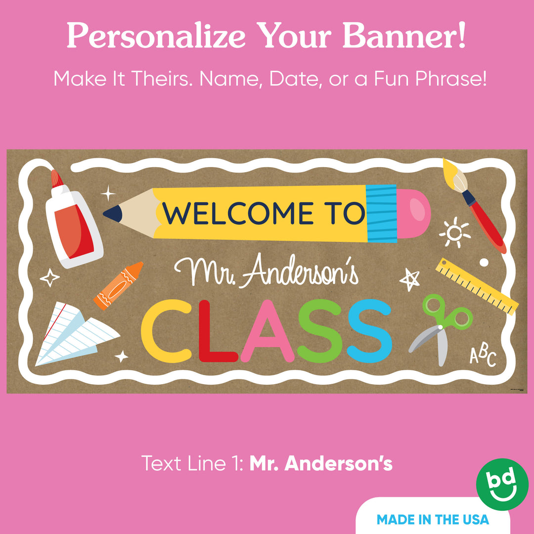 Large personalized classroom banner with mounting pieces included