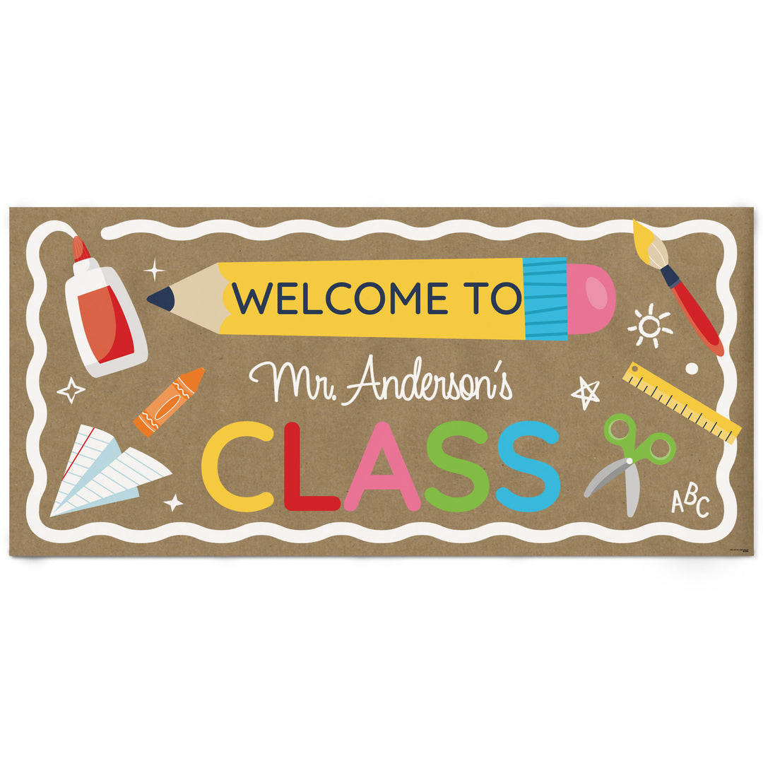 Personalized welcome classroom kraft banner with custom teacher name