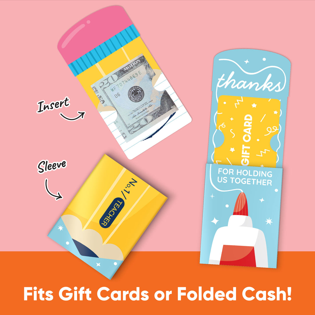 Crayon and pencil design teacher gift card holder close-up