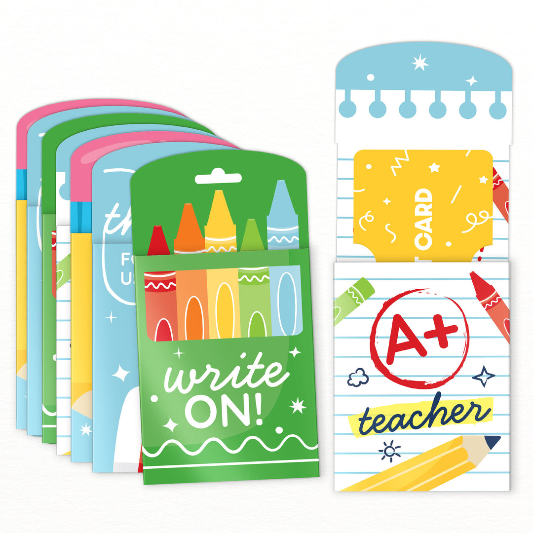 School supplies themed gift card holders set with envelopes