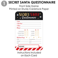Secret Santa Fill-In Questionnaire Form - Christmas Gift Exchange Party Cards - Activity Duo Games - Set of 20