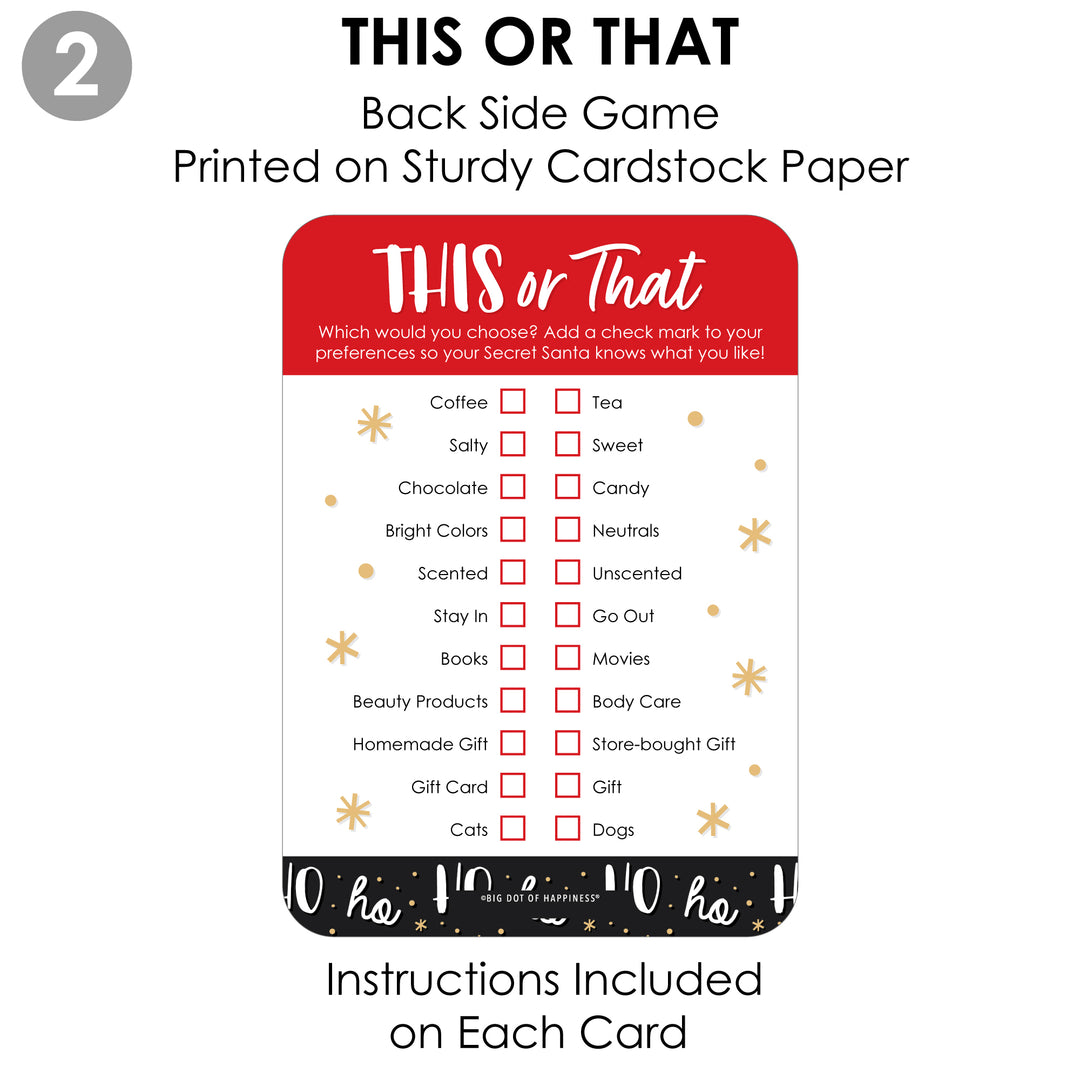 Secret Santa Fill-In Questionnaire Form - Christmas Gift Exchange Party Cards - Activity Duo Games - Set of 20