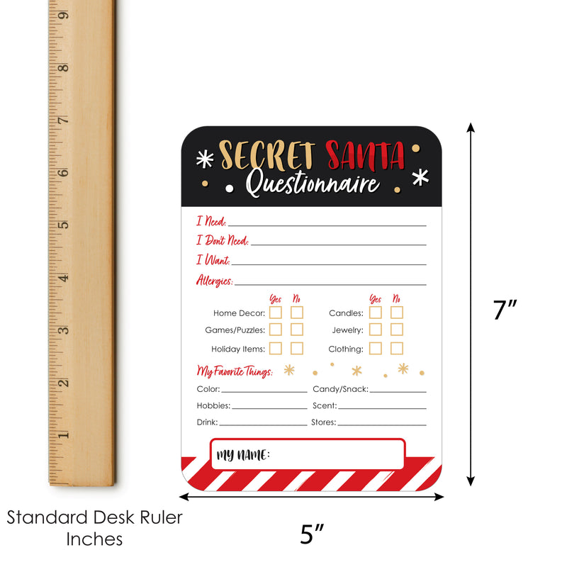 Secret Santa Fill-In Questionnaire Form - Christmas Gift Exchange Party Cards - Activity Duo Games - Set of 20