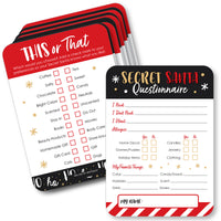 Secret Santa Fill-In Questionnaire Form - Christmas Gift Exchange Party Cards - Activity Duo Games - Set of 20