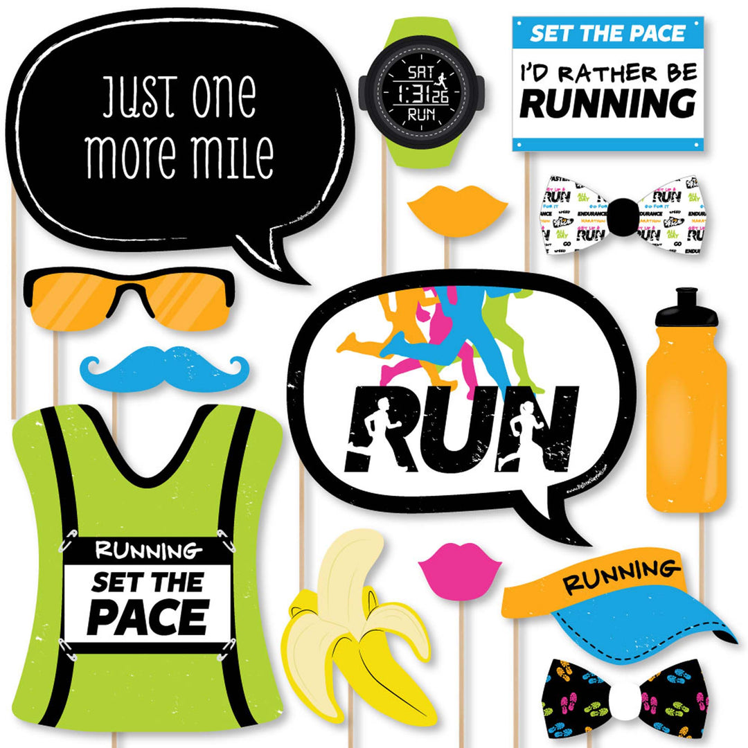 Set The Pace - Running - Track, Cross Country or Marathon Photo Booth Props Kit - 20 Count