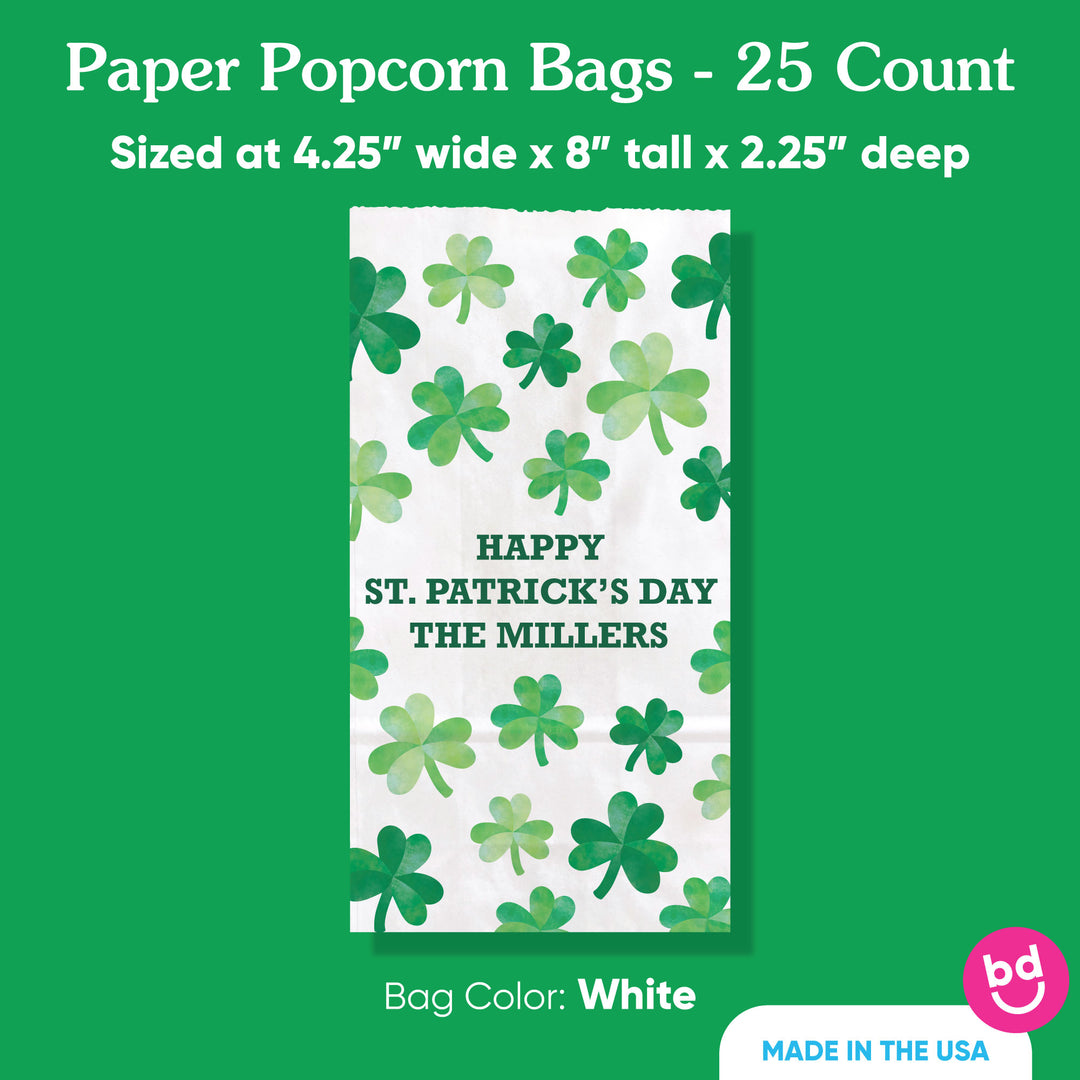Custom Text Popcorn Bags - Shamrock St. Patrick’s Day - 25 Ct