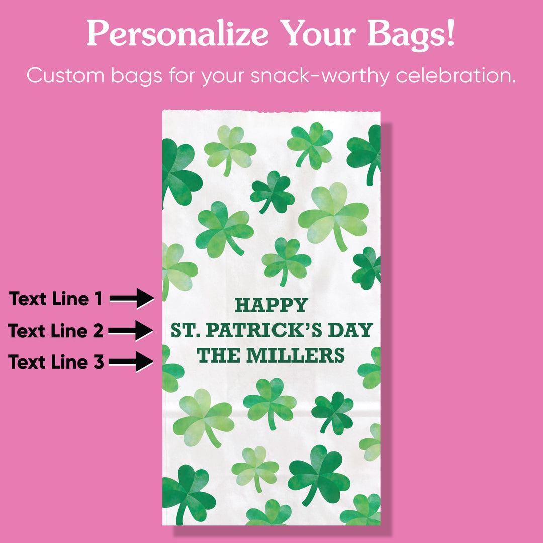 Custom Text Popcorn Bags - Shamrock St. Patrick’s Day - 25 Ct