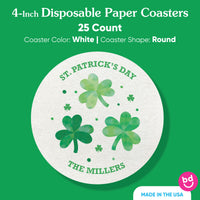 Custom Text - Drink Coasters - Shamrock St. Patrick’s Day - 25 Ct