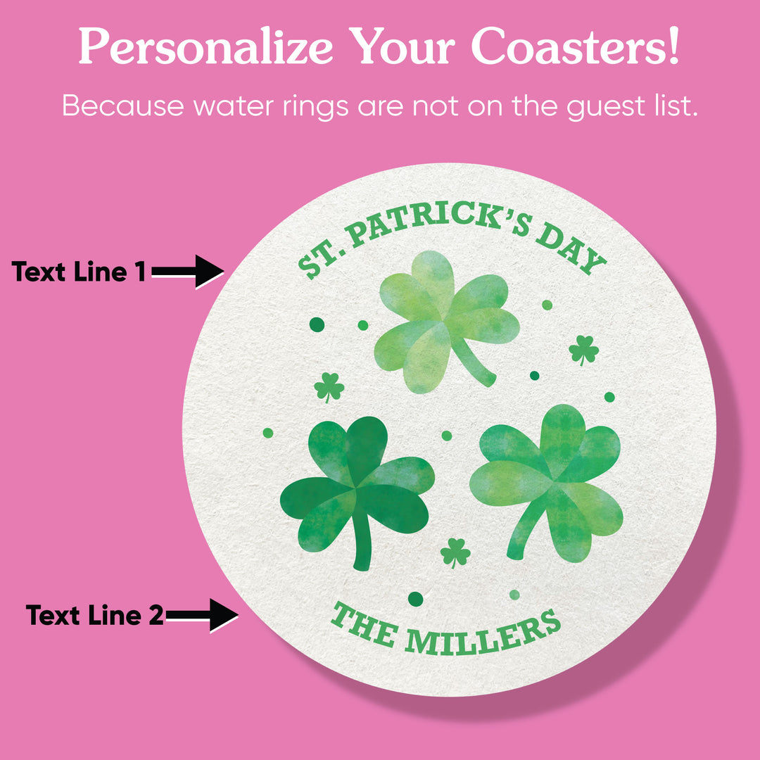 Custom Text - Drink Coasters - Shamrock St. Patrick’s Day - 25 Ct