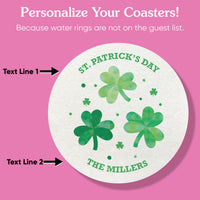 Custom Text - Drink Coasters - Shamrock St. Patrick’s Day - 25 Ct