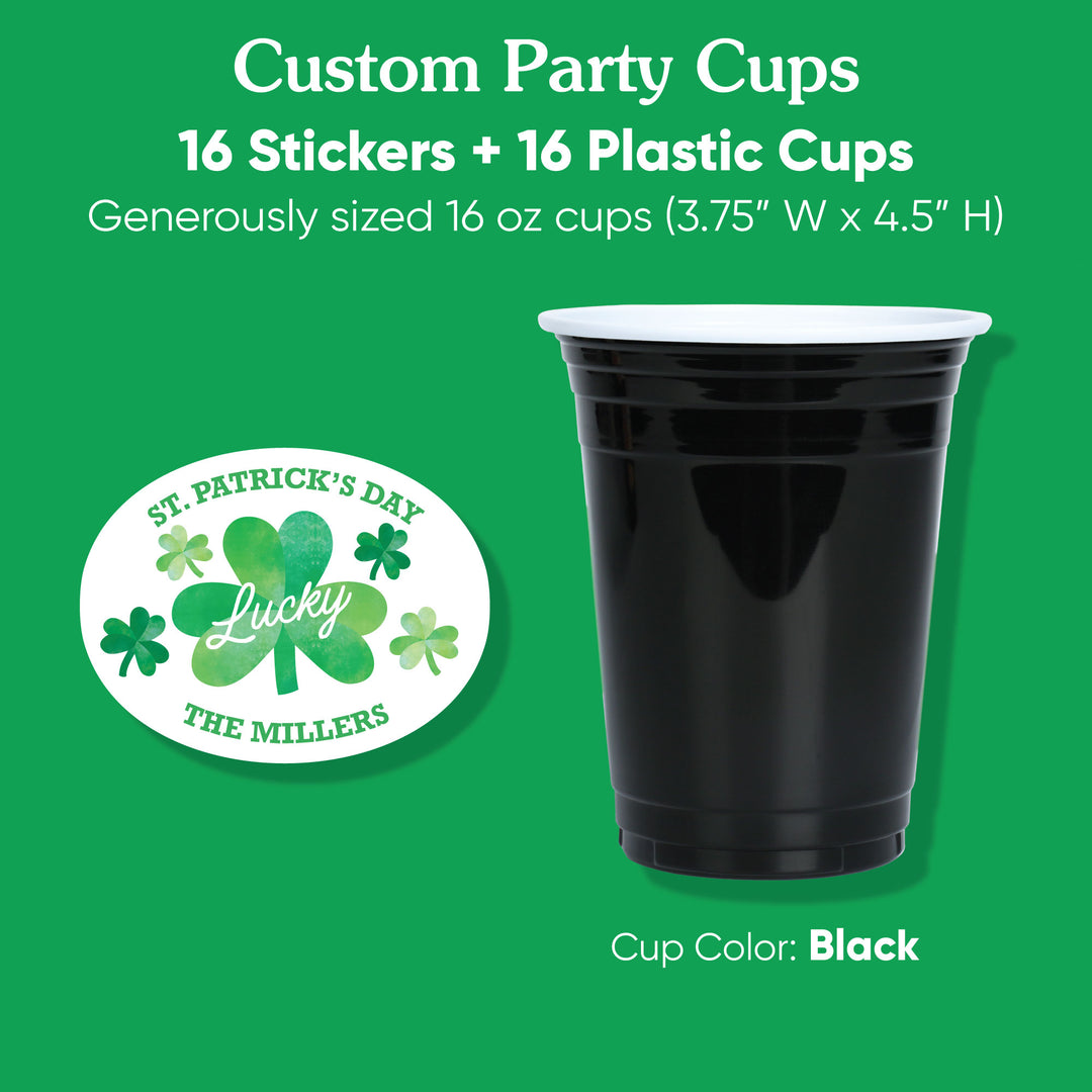 Custom Text Party Cups - Shamrock St. Patrick's Day - 16 Ct
