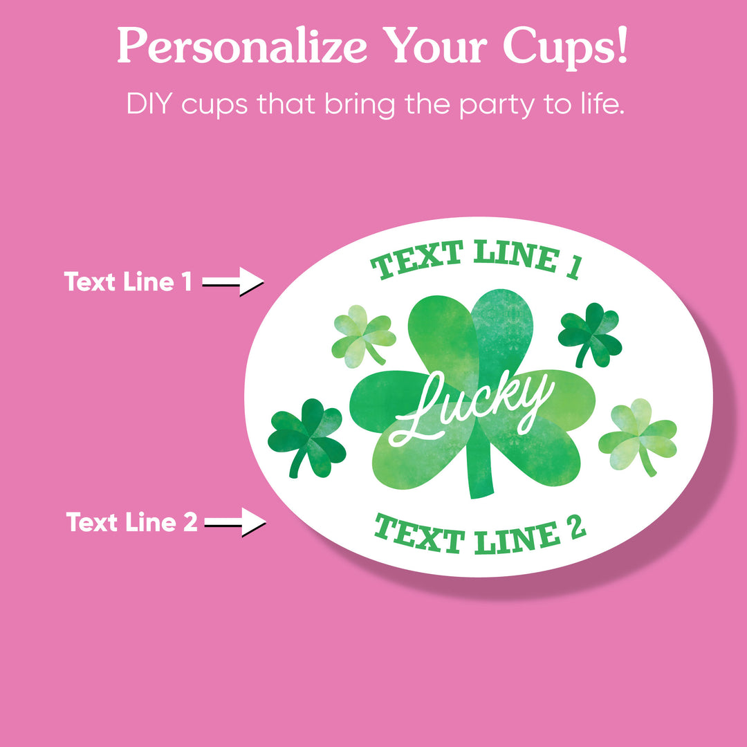 Custom Text Party Cups - Shamrock St. Patrick's Day - 16 Ct