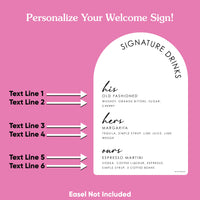 Personalized Signature Drink Menu Wedding Sign (Select Your Size)