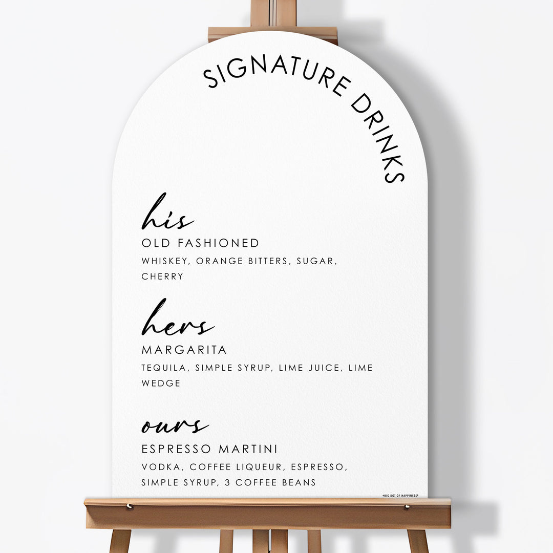 Custom Signature drinks menu on a white background