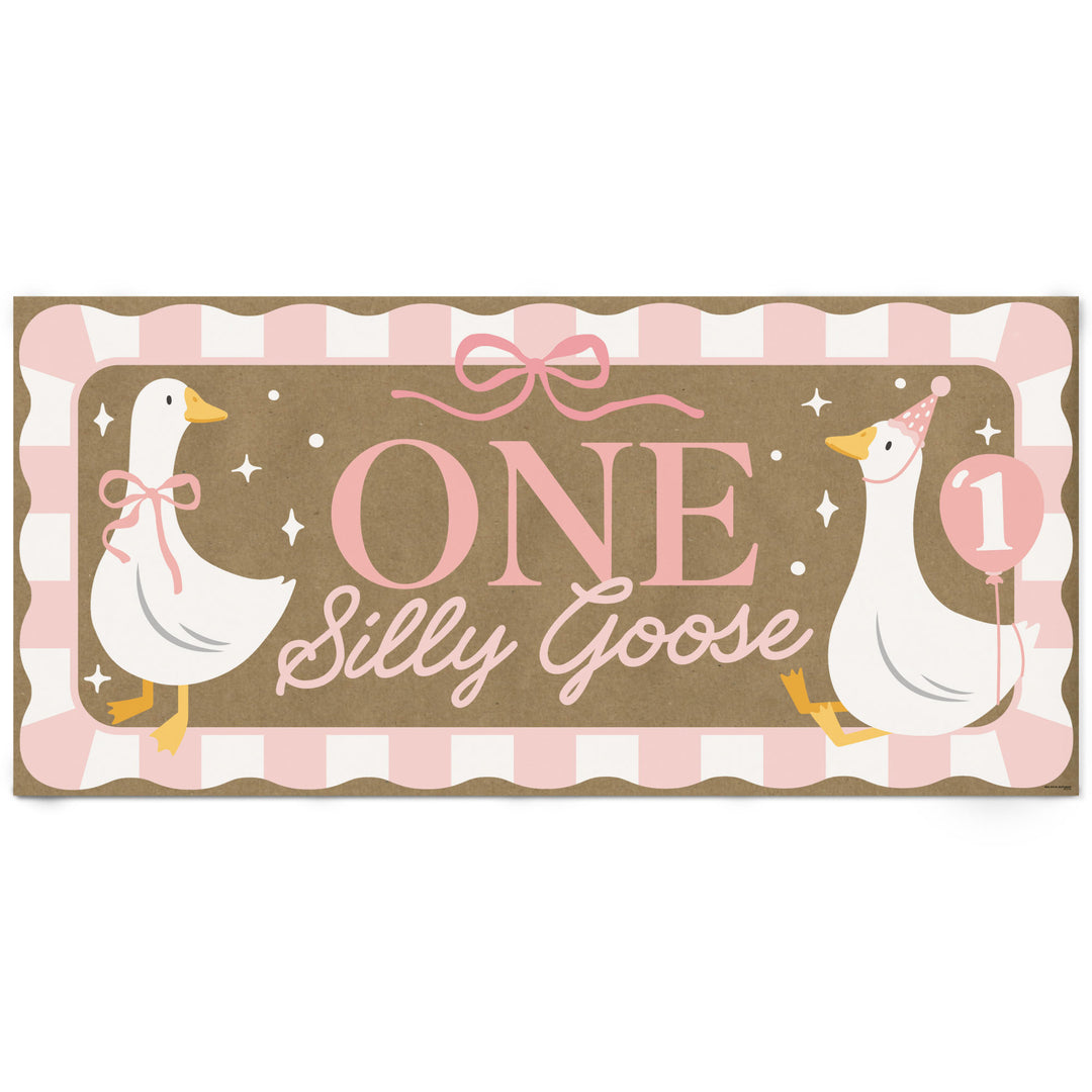 Pink One Silly Goose kraft paper banner first birthday
