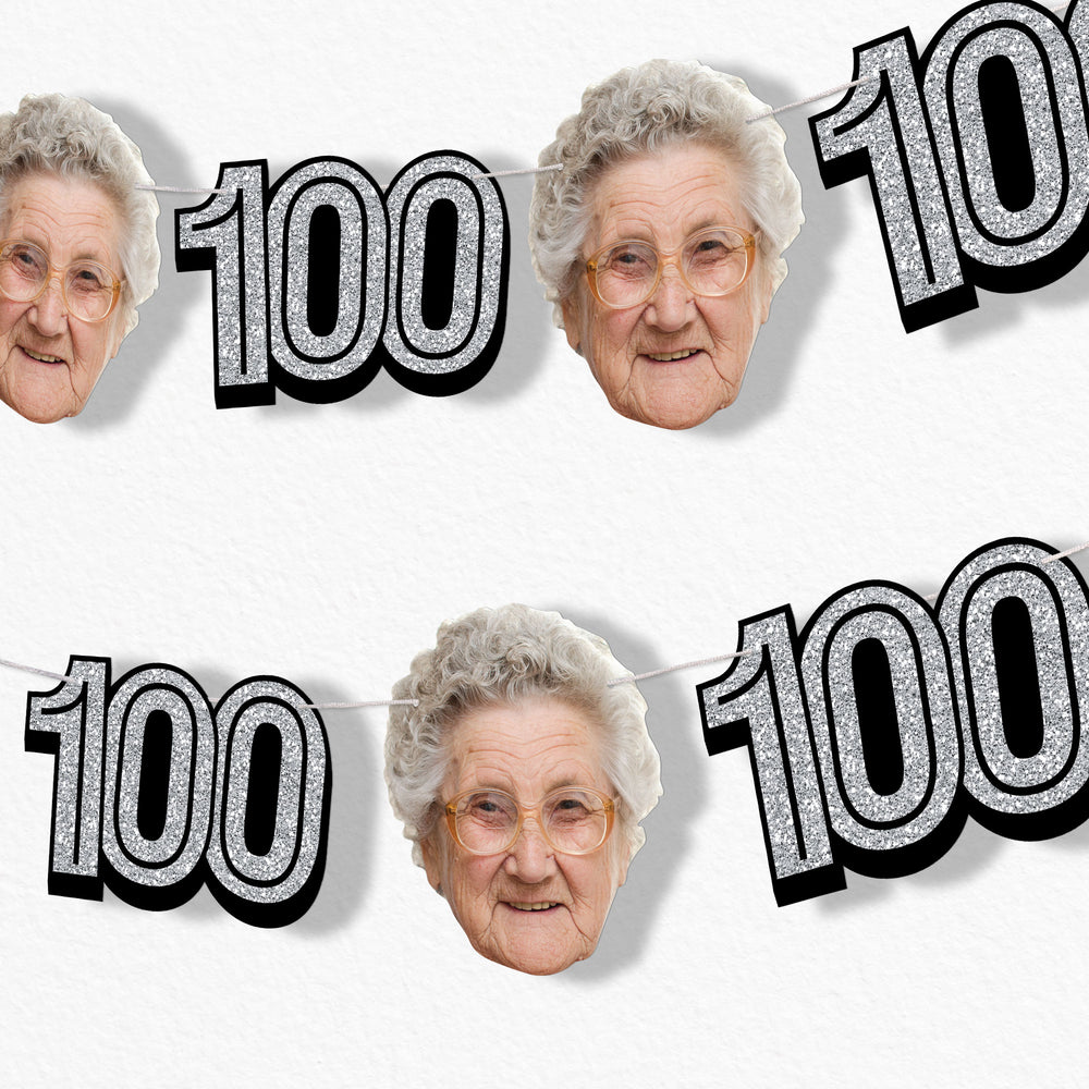 Custom Face 100th Birthday Garland Banner
