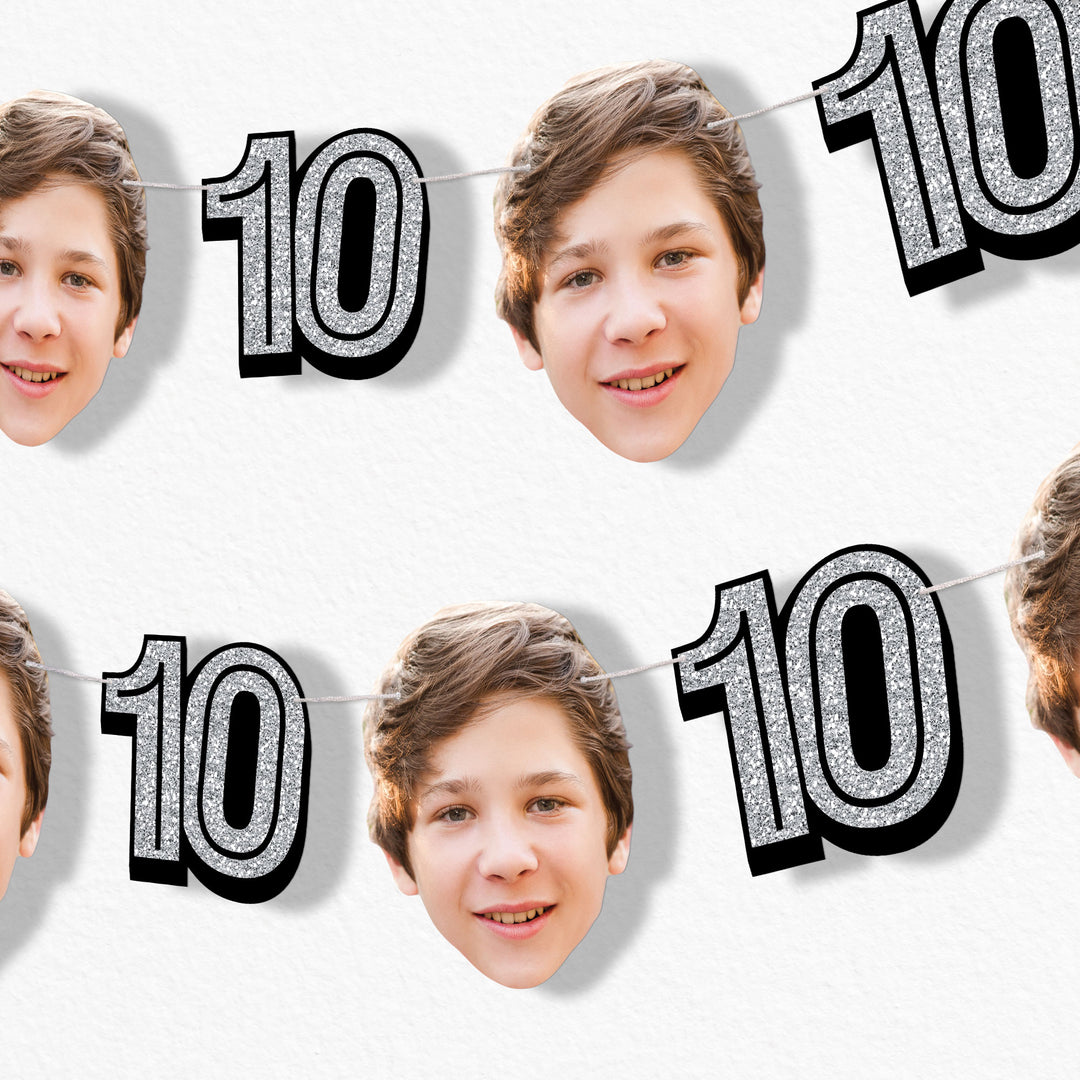 Silver 10th birthday custom face garland decoration