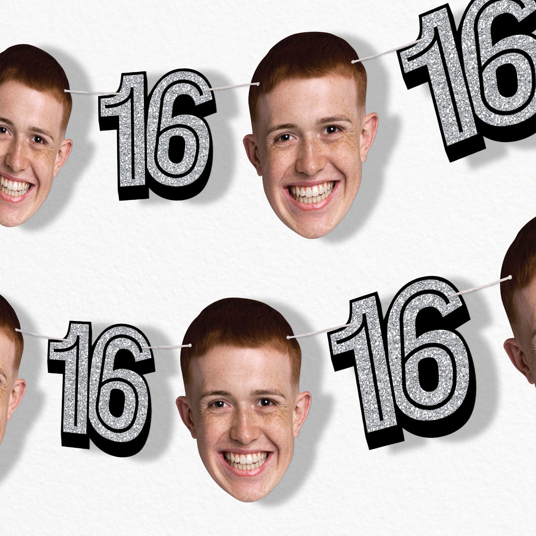 Silver 16th birthday custom face garland