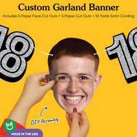 Cardstock construction and satin string on 18th birthday banner