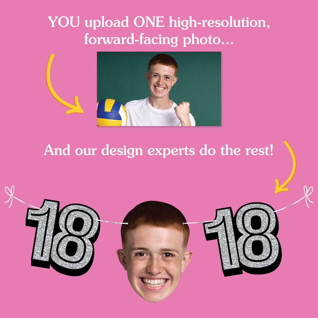 Upload one photo for 18th birthday fun face banner design