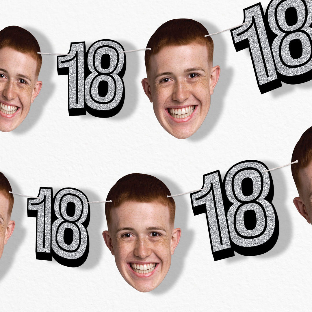 Silver 18th birthday custom face banner