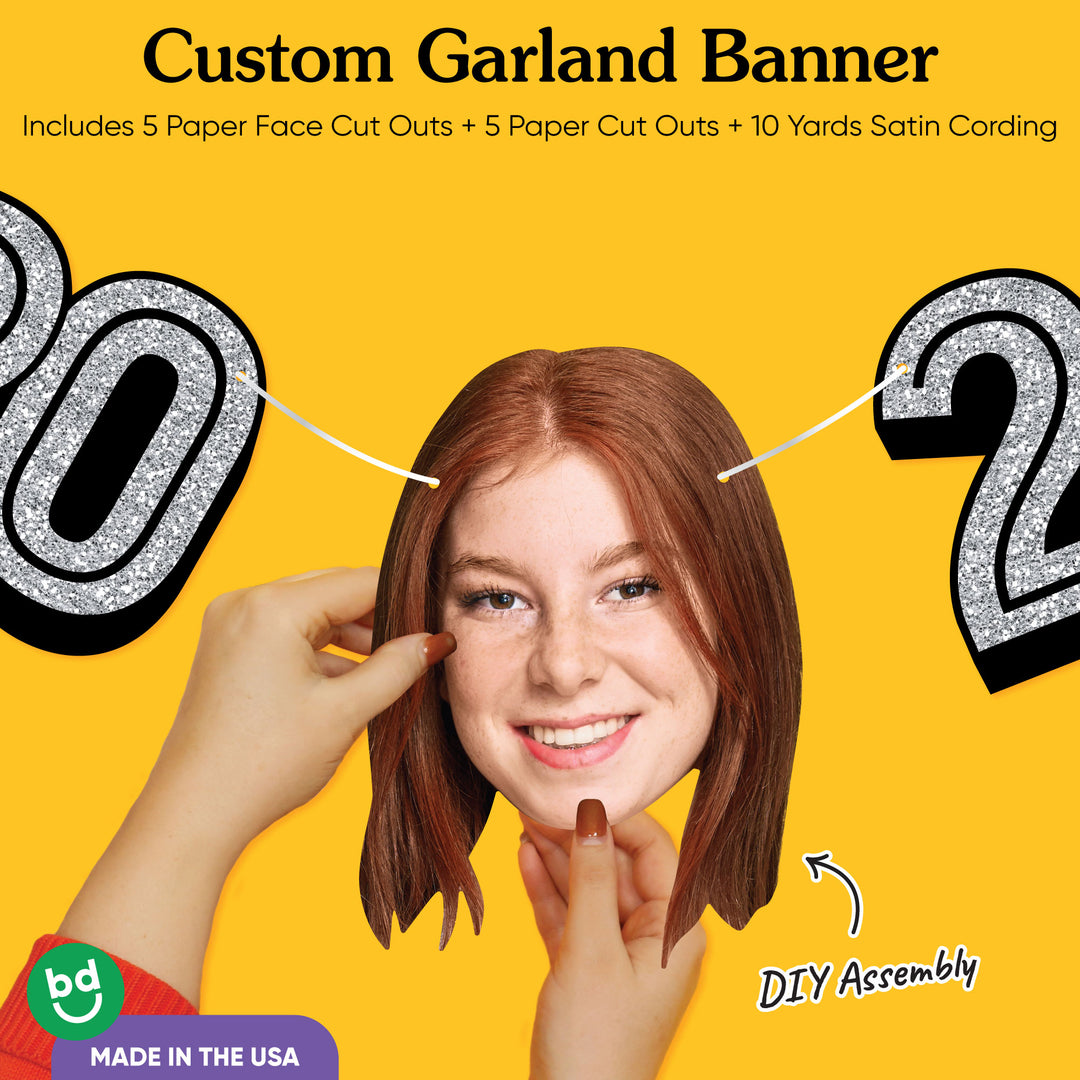 Cardstock construction and satin string on 20th birthday banner