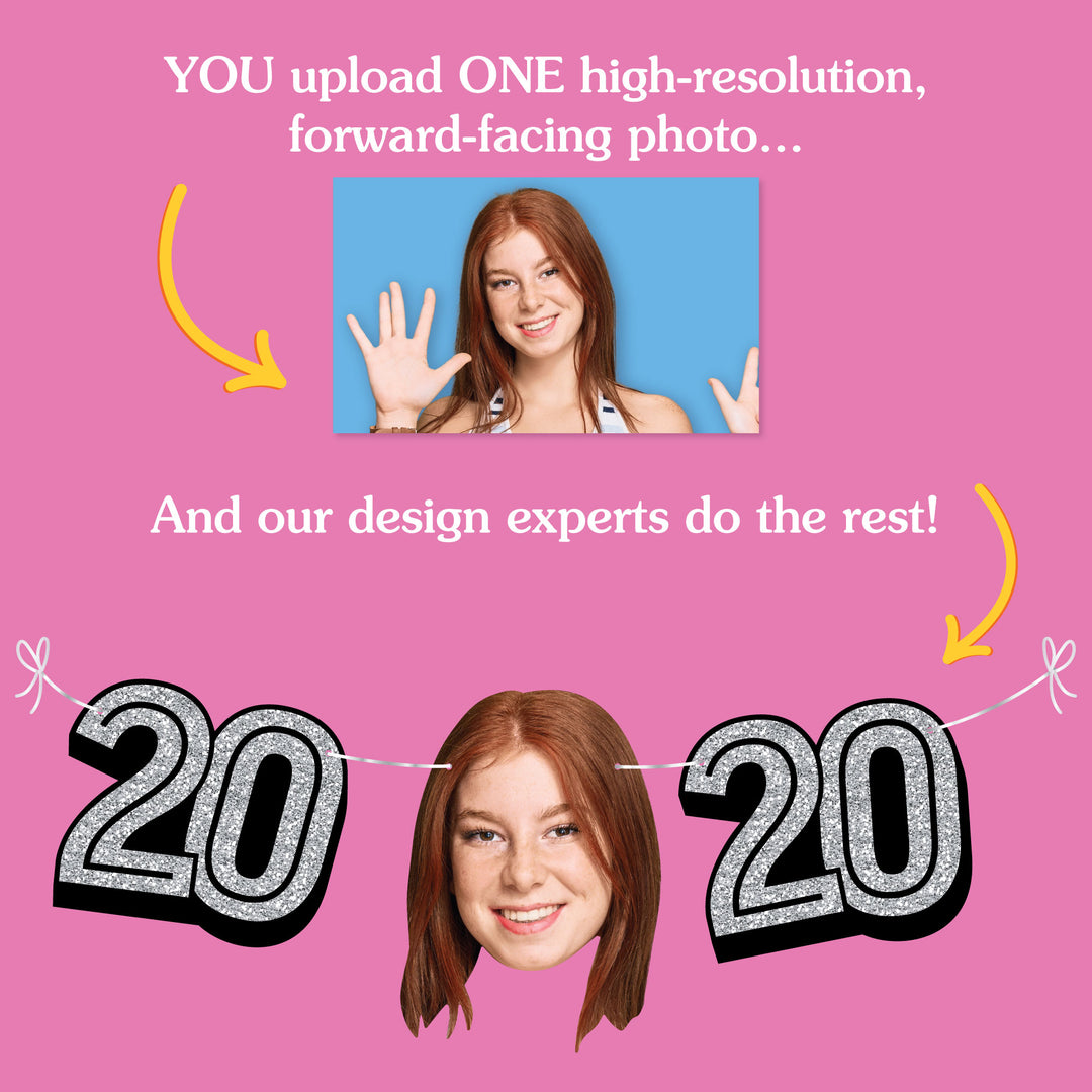 Upload one photo for 20th birthday fun face banner design