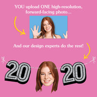 Upload one photo for 20th birthday fun face banner design