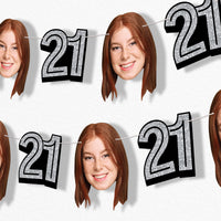 Silver 21st birthday fun face banner
