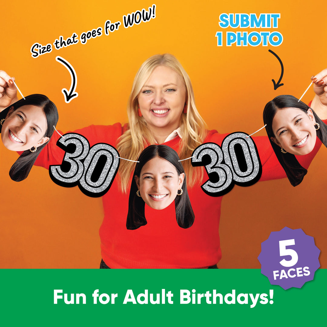 One photo creates five custom faces for 30th birthday garland