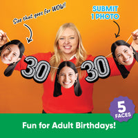 One photo creates five custom faces for 30th birthday garland