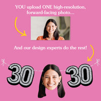 Upload one photo for custom 30th birthday fun face banner