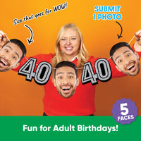 custom photo garland banner with faces for 40th Birthday and text on an orange background
