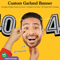 Cardstock finish and satin string on 40th birthday face banner