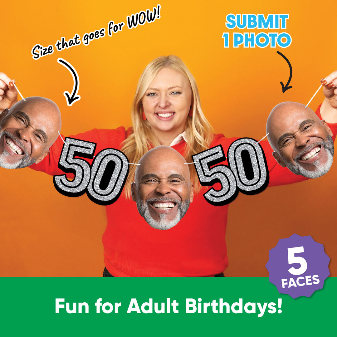 One photo creates five custom faces for 50th birthday garland