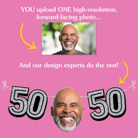 Upload one photo for custom 50th birthday fun face banner