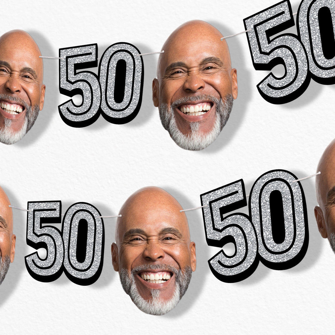 Silver 50th birthday fun face garland banner