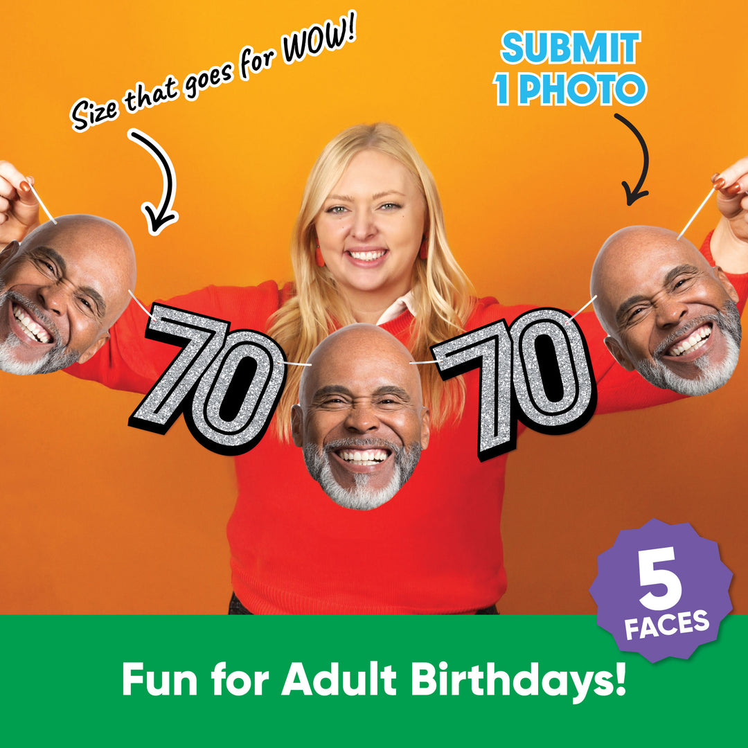 One photo creates five custom faces for 70th birthday garland