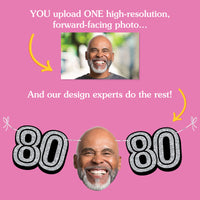 Upload one photo for custom 80th birthday fun face banner