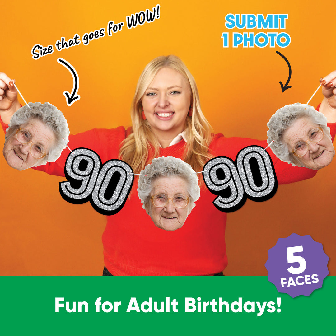 One photo creates five custom faces for 90th birthday garland