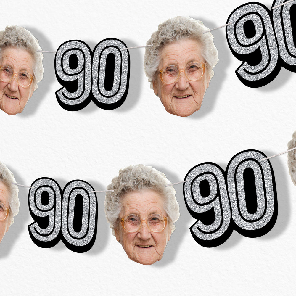 Custom Face 90th Birthday Garland Banner
