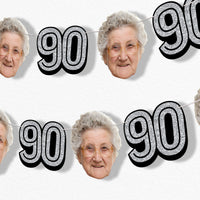 Silver 90th birthday fun face garland banner