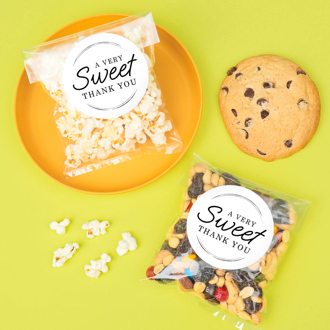 Sweet Wedding Thank You Stickers & Clear Cookie Bags - 25 Ct
