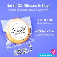 Sweet Wedding Thank You Stickers & Clear Cookie Bags - 25 Ct
