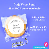 Custom Text Stickers & Clear Cookie Bags -  Wedding