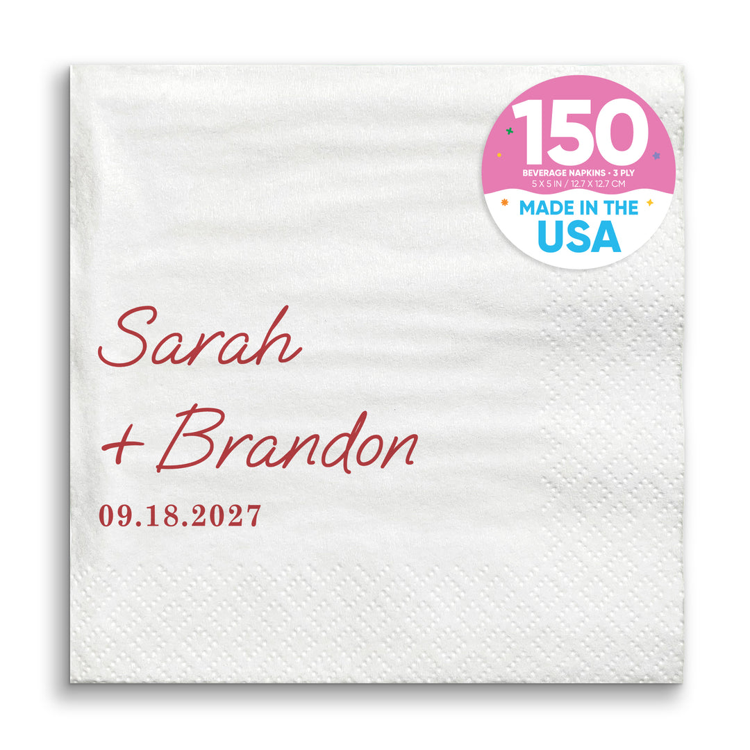 Custom Text - Cherry Red Simple Wedding Script Napkins