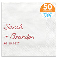 Custom Text - Cherry Red Simple Wedding Script Napkins