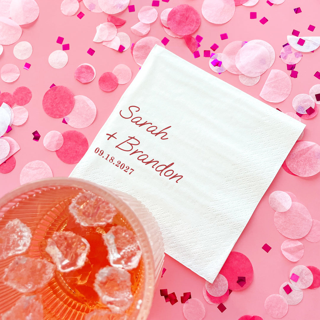 Custom Text - Cherry Red Simple Wedding Script Napkins