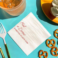 Custom Text - Cherry Red Simple Wedding Script Napkins