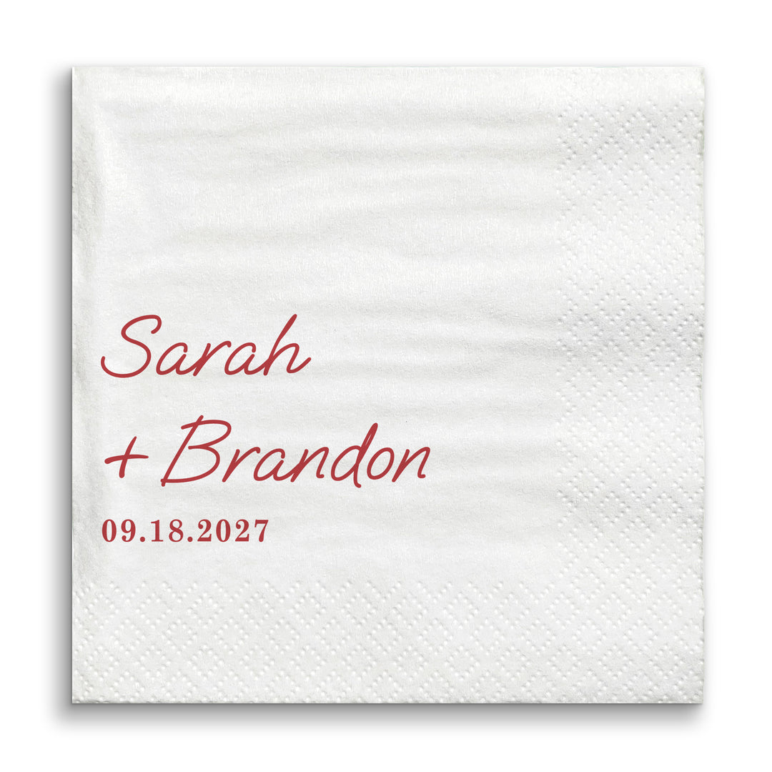 Custom Text - Cherry Red Simple Wedding Script Napkins